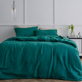 Radisson Home Emerald Green Triemes French Flax Linen Quilt Cover Set