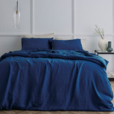 Radisson Home Navy Blue Triemes French Flax Linen Quilt Cover Set