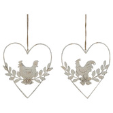 High St. 2 Piece Mandy Rooster &amp; Chook Hanging Heart Ornament