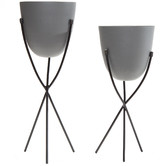 High St. 2 Piece Matte Grey Stilted Planter with Stand Set