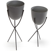 High St. 2 Piece Matte Grey Stilted Planter with Stand Set