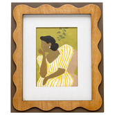 High St. Sitting Lady in Striped Dress Framed Canvas Wall Art