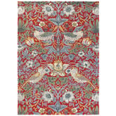 Morris &amp; Co Crimson Floral Strawberry Thief Hand-Tufted Wool Rug