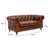 Chartwell Home Chesterfield Cristy 2 Seater Aged Cowhide Leather Sofa