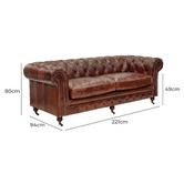 Chartwell Home Chesterfield Cristy 3 Seater Aged Cowhide Leather Sofa