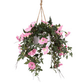 pollen &amp; fauna 75cm Pink Faux Morning Glory in Hanging Planter