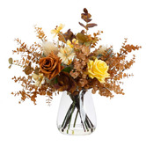 pollen &amp; fauna 50cm Orange Faux Rose &amp; Cosmo Flower Arrangement with Vase
