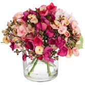 pollen &amp; fauna 18cm Pink Faux Hydrangea Arrangement with Glass Vase