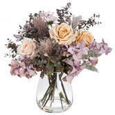 pollen &amp; fauna 50cm Purple Faux Rose &amp; Cosmo Flower Arrangement with Vase