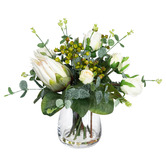 pollen &amp; fauna 40cm Potted Faux Protea &amp; Rose Flower Arrangement
