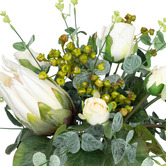 pollen &amp; fauna 40cm Potted Faux Protea &amp; Rose Flower Arrangement