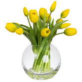 pollen &amp; fauna 29cm Yellow Faux Tulip Arrangement with Glass Vase