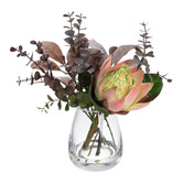 pollen &amp; fauna 28cm Faux Protea &amp; Eucalyptus Arrangement in Vase