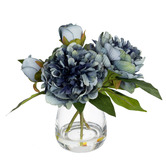 pollen &amp; fauna 22cm Blue Faux Peony Mixed Arrangement in Glass Vase