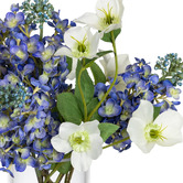 pollen &amp; fauna 32cm Blue Faux Lilac Mixed Arrangement in Glass Vase