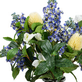 pollen &amp; fauna 60cm Blue Faux Lilac Mixed Arrangement in Glass Vase