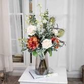 pollen &amp; fauna 80cm Faux Hydrangea &amp; Banksia Arrangement with Glass Vase
