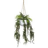 pollen &amp; fauna 80cm Potted Faux Hanging Leather Fern Arrangement