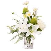 pollen &amp; fauna 48cm White Faux Lily Mixed Arrangement in Glass Vase