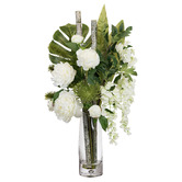 pollen &amp; fauna 85cm Faux Peony &amp; Wisteria Arrangement with Glass Vase