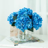 pollen &amp; fauna 30cm Blue Faux Hydrangea Arrangement in Glass Vase