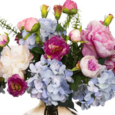 pollen &amp; fauna 60cm Potted Faux Hydrangea &amp; Peony Flower Arrangement with Glass Vase