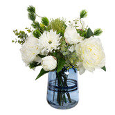 pollen &amp; fauna 30cm Faux Peony &amp; Banksia Mixed Arrangement with Glass Vase