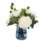 pollen &amp; fauna 30cm Faux Peony &amp; Banksia Mixed Arrangement with Glass Vase