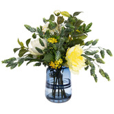 pollen &amp; fauna 46cm Faux Dahlia &amp; Mimosa Arrangement in Glass Vase