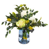 pollen &amp; fauna 46cm Faux Dahlia &amp; Mimosa Arrangement in Glass Vase