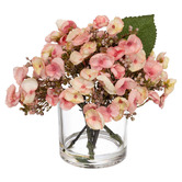 pollen &amp; fauna 18cm Pink Faux Hydrangea Arrangement with Glass Vase