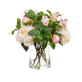 pollen &amp; fauna 36cm Pink Faux Peony &amp; Rose Arrangement with Glass Vase