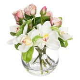 pollen &amp; fauna 22cm Faux Cymbidium Orchid with Glass Vase