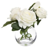 pollen &amp; fauna 23cm White Faux Rose with Fishbowl Vase
