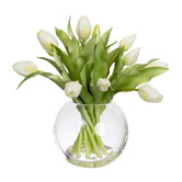 pollen &amp; fauna 29cm White Faux Tulip Arrangement with Glass Vase