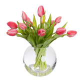 pollen &amp; fauna 29cm Pink Faux Tulip Arrangement with Glass Vase