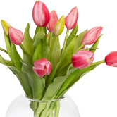 pollen &amp; fauna 29cm Pink Faux Tulip Arrangement with Glass Vase