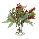 pollen &amp; fauna 50cm Faux Bottle Brush &amp; Eucalyptus Arrangement in Glass Vase