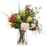 pollen &amp; fauna Faux Waratah Mixed Arrangement with Glass Vase