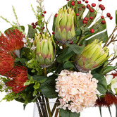 pollen &amp; fauna Faux Waratah Mixed Arrangement with Glass Vase