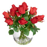 pollen &amp; fauna 38cm Red Faux Rose Arrangement with Glass Vase