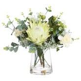 pollen &amp; fauna 40cm Potted Faux Protea &amp; Rose Flower Arrangement