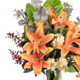 pollen &amp; fauna 82cm Orange Faux Lily Mixed Arrangement with Glass Vase