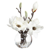 pollen &amp; fauna 25cm White Faux Magnolia with Glass Vase