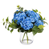 pollen &amp; fauna 40cm Blue Faux Hydrangea Arrangement in Glass Vase
