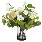 pollen &amp; fauna 60cm White Faux Lilac Mixed Arrangement in Glass Vase