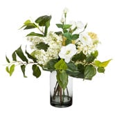 pollen &amp; fauna 60cm White Faux Lilac Mixed Arrangement in Glass Vase