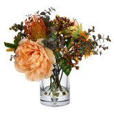 pollen &amp; fauna 30cm Faux Peony &amp; Banksia Mixed Arrangement with Glass Vase