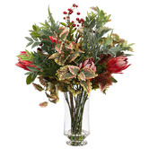 pollen &amp; fauna 80cm Faux Protea Mixed Arrangement with Vase