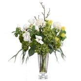 pollen &amp; fauna 90cm Faux Magnolia &amp; Hydrangea Mixed Arrangement with Vase